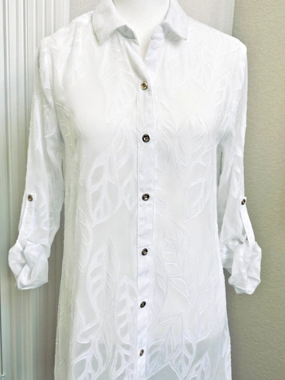 Lilly Pulitzer XXS White Burnout Leaf Beach Cover Up Button Down Tunic Pool